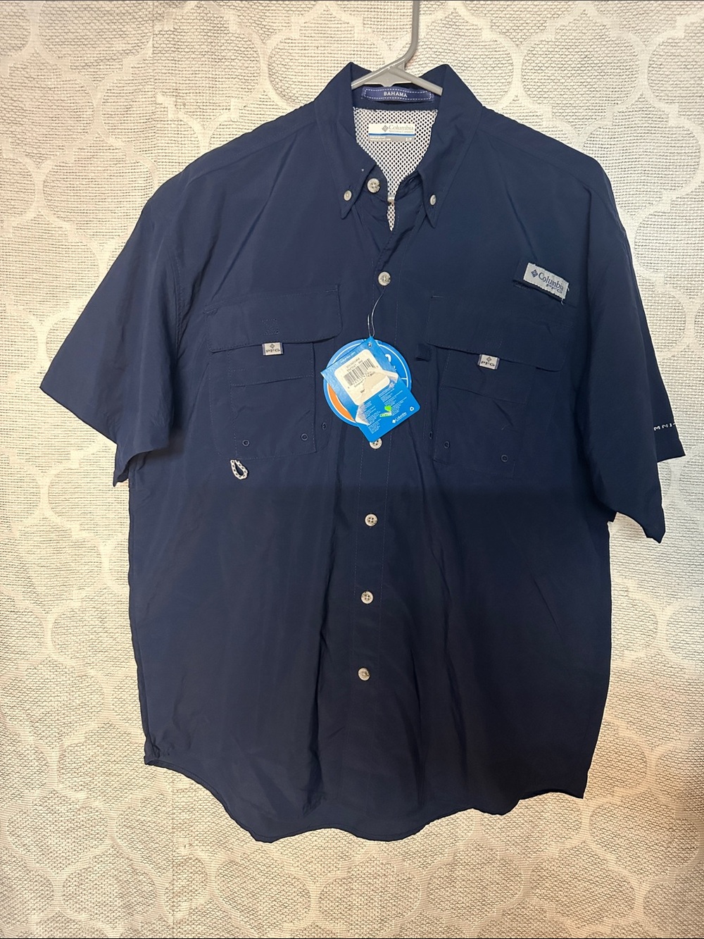 Columbia PFG Bahama II Fishing Shirt Men's Size Small Navy Short Sleeve NWT